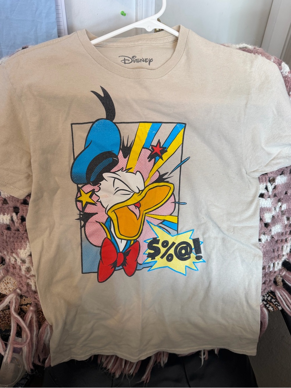 Disney Donald Duck T Shirt Small Comic Pop Art Angry Graphic Tan Cotton